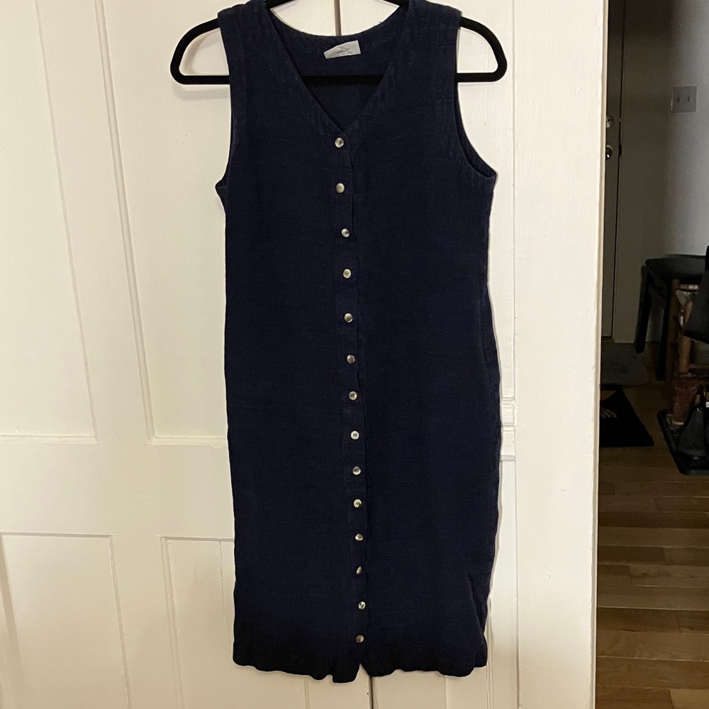 Vintage Navy Sleeveless Linen blend Midi Dress